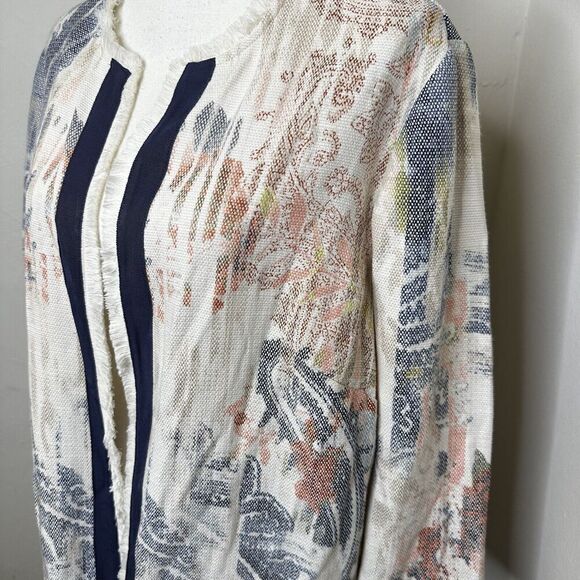 Chico's Watercolor Print Open Jacket‎ Women’s Medium Textured 3/4 Sleeve Size 3 - Picture 4 of 14